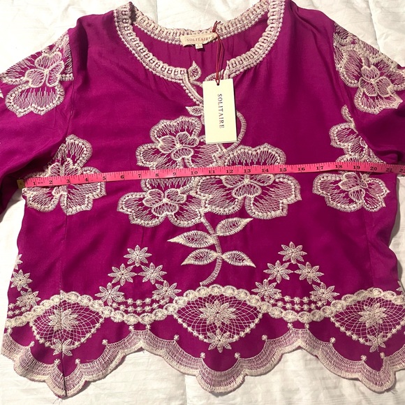 Solitaire Boho Floral Embroidered Pink Blouse Top 3/4 Sleeve SZ L  NWT - Picture 9 of 10